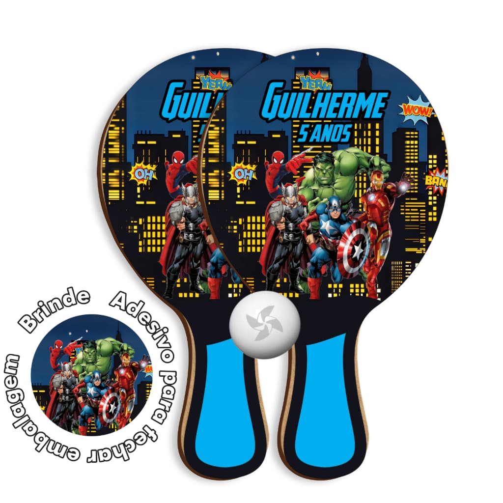 7/10/15/20/25 lembrancinha Kit Raquetes Ping Pong -  Heróis Vingadores