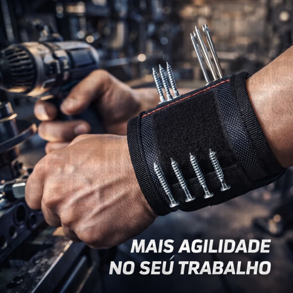 Pulseira Magnética Porta Parafusos Ferramentas 33x9cm Ajustável Profissional Kit 1 a 4 Unidades