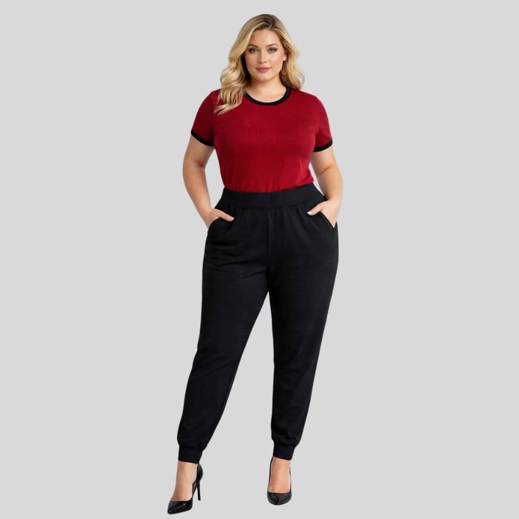 Conjunto Blusa e Calça Plus Size Feminino. Conjunto Plus Size Feminino no Crepe de Malha e Canelado