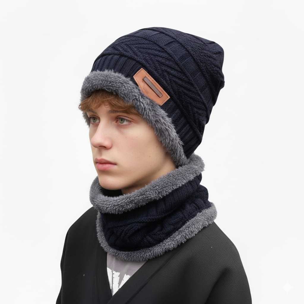 Kit Infantil 8-14 Anos Touca Gorro Cachecol Beanie Forrada Lã Inverno