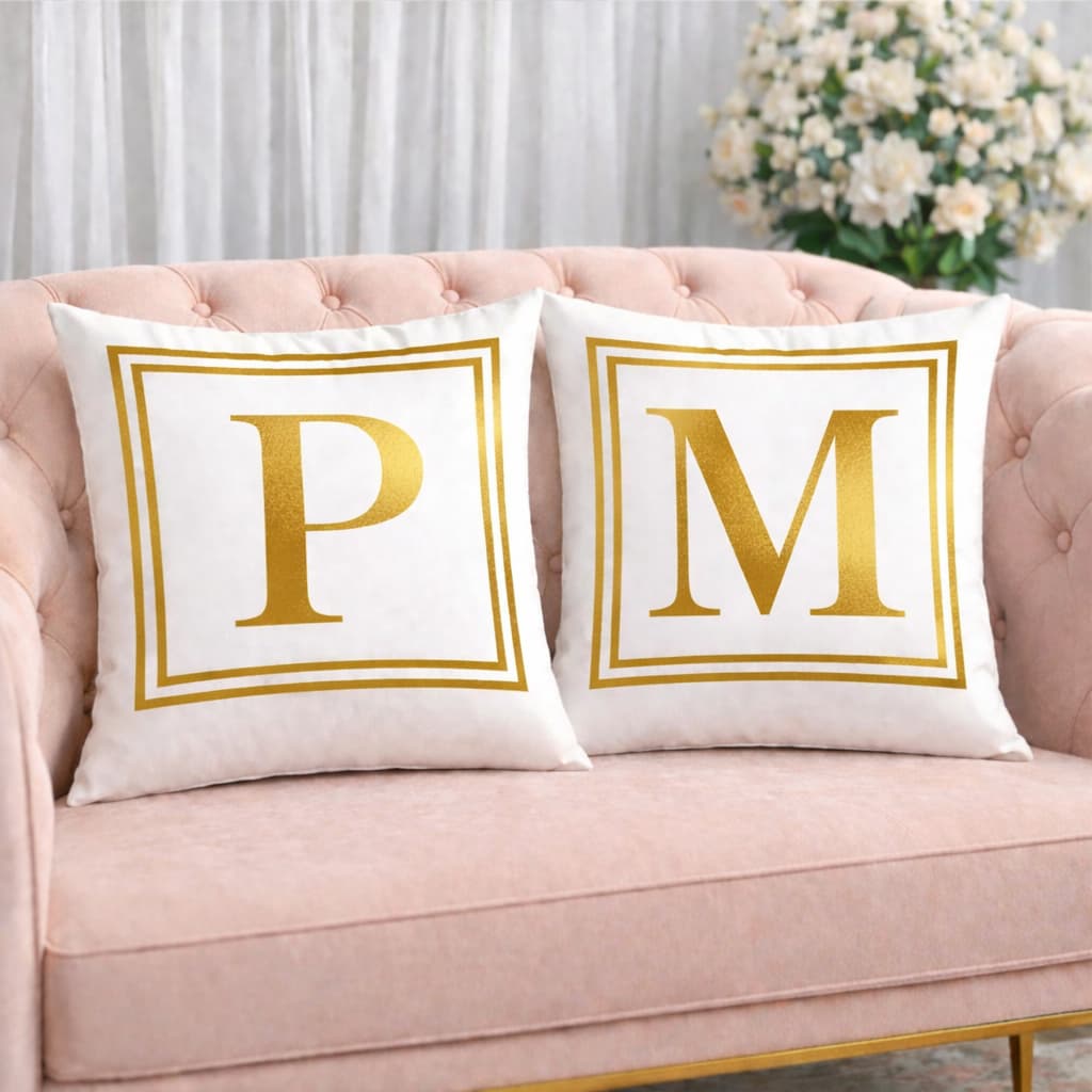 KIT 2 Capas Para Almofadas Decorativas de Luxo, Estilo Moderno SUA INICIAL AQUI DOURADO Amor Sublimadas 45x45