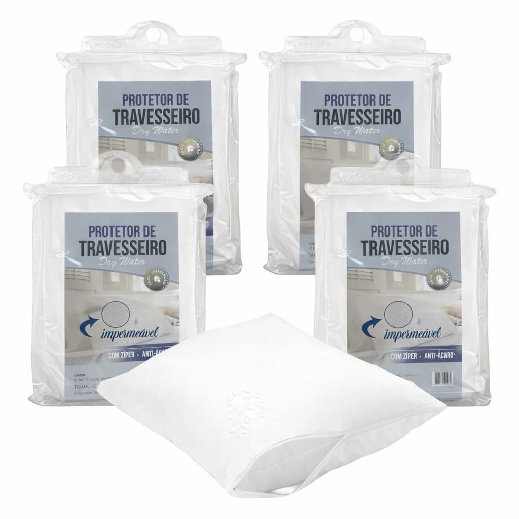 Kit 2 Capas Protetor de Travesseiro Fronha Impermeavel Com Ziper 100% Poliester Antialergico Antiacaro Branco