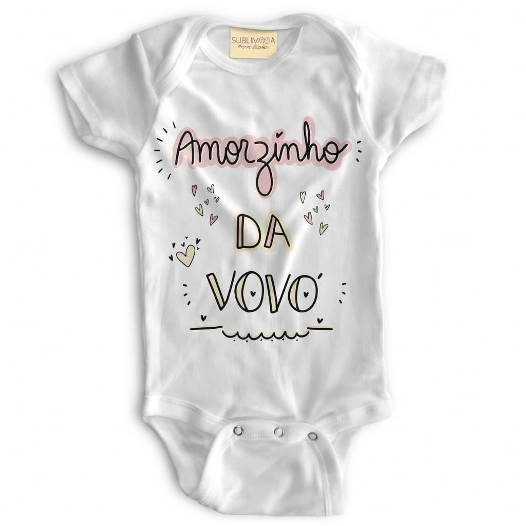 💖 Body Bebê Personalizado - Amorzinho da Vovó - Poliéster + Elastano - Estica! 👶✨