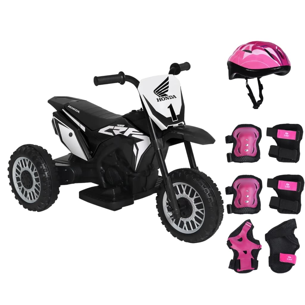 Kit Mini Moto Elétrica Infantil 3 Rodas CRF 450R Honda 6V com Rodinhas Bel + Capacete EPS Tam. M e Redinha