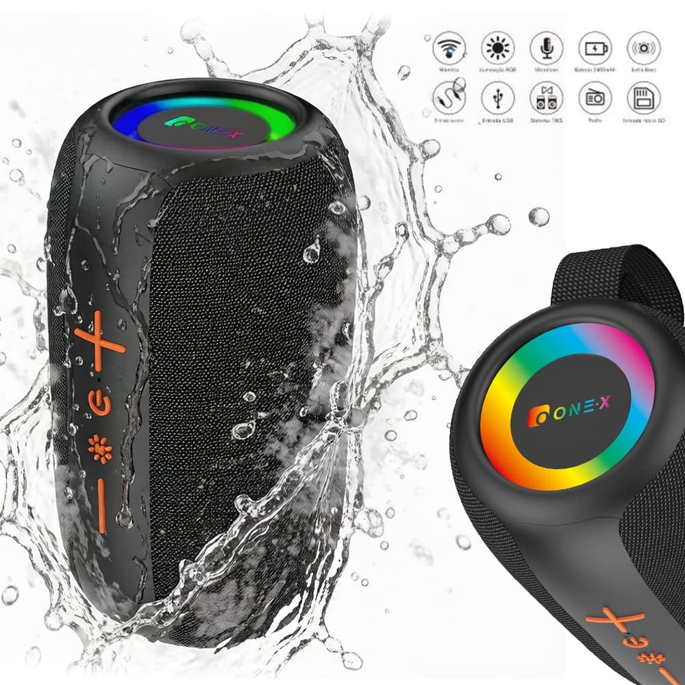 Caixa De Som com Led RGB Kimaster Bluetooth A Prova D'água IPX6 FM 20W Rádio FM Bateria Até 10 Horas e Resistente à Água