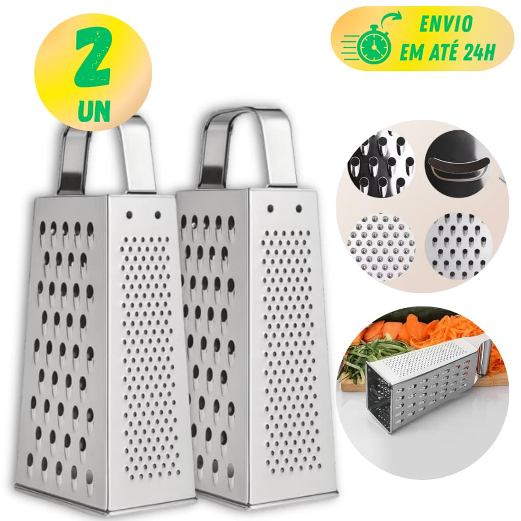 KIT RALADOR INOX 8 POLEGADAS 4 FACES COM BASE FATIADOR PARA ALIMENTOS LEGUMES QUEIJO PARA COZINHA E RESTAURANTE