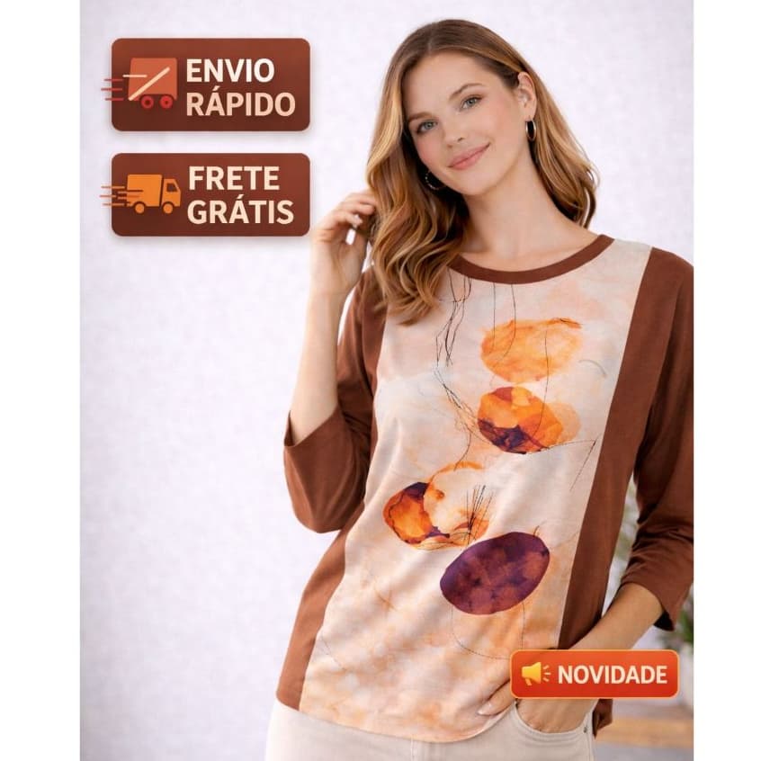 Blusa Feminina Estampada Viscolycra Premium Manga 3/4 Confortável Leve Elegante Promoção