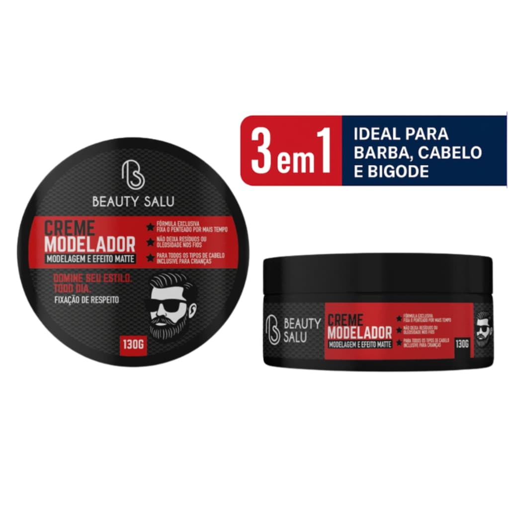 Pomada Modeladora Cabelo Beauty Salu 130g Efeito Matte Fixação Forte 3 em 1