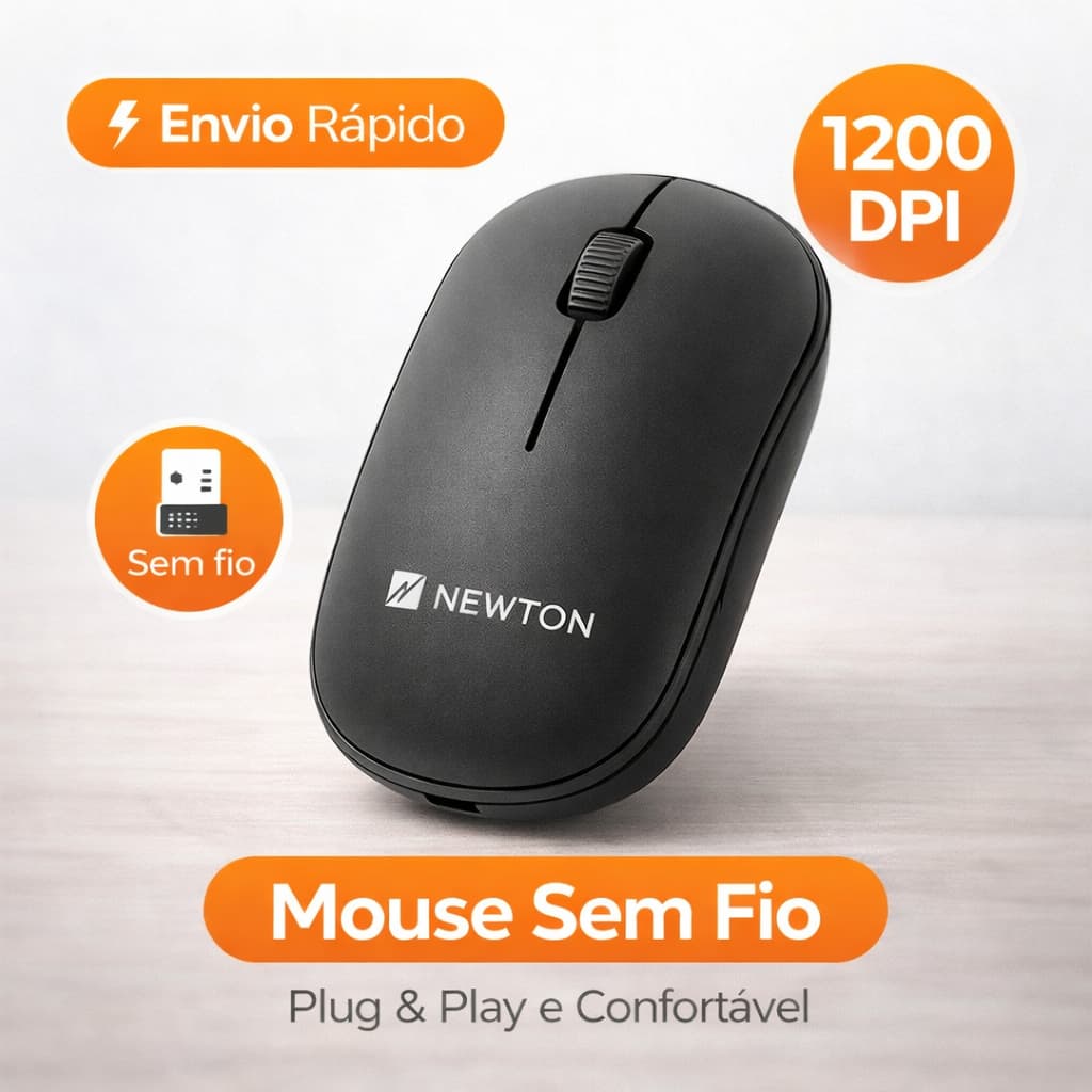 Mouse Sem Fio USB 2.4GHz Óptico Preto Ergonômico para Notebook PC Wireless