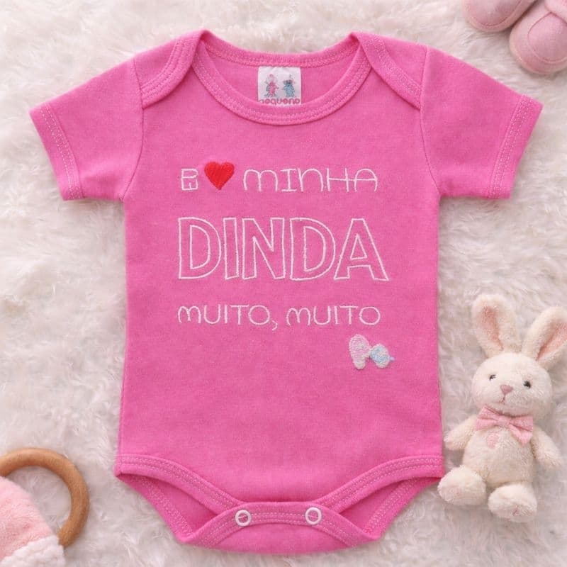 Body De bebê Menina Dinda Bordado Frases Eu Amo Minha Dinda Body Rosa Madrinha