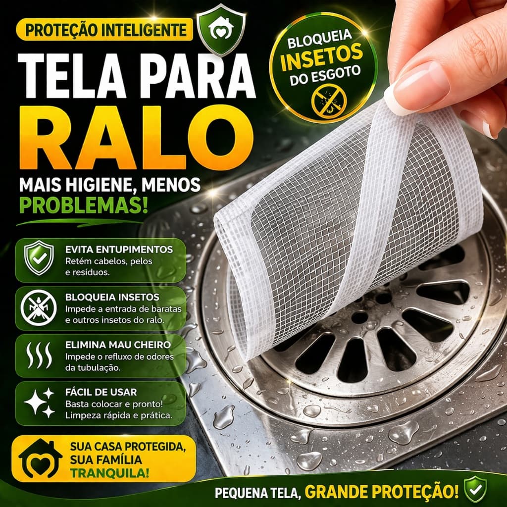 Tela Protetora para Ralo Adesiva Kit 10 Unidades Anti Insetos Filtro Cabelo Descartável Universal