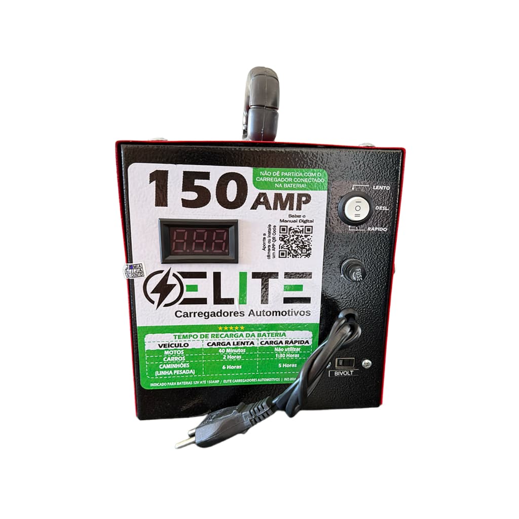 Carregador De Bateria Automotivo Elite 150 Amp 12v Prof Carro Moto Caminhão Com Voltímetro Digital
