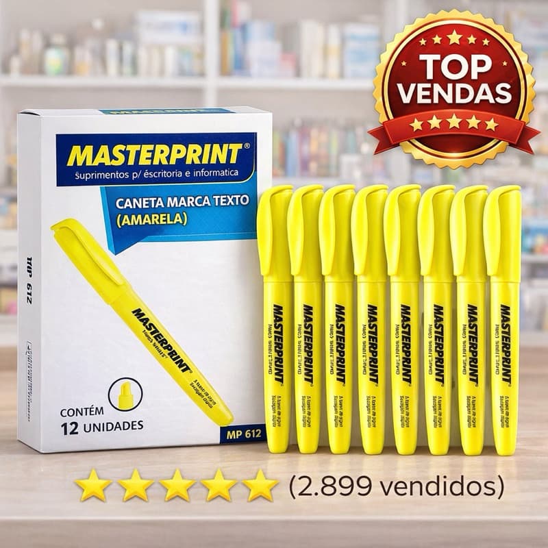 Kit Marca Texto Amarelo Neon Masterprint 12 24 36 48 Unidades Caneta Fluorescente Escolar Escritório