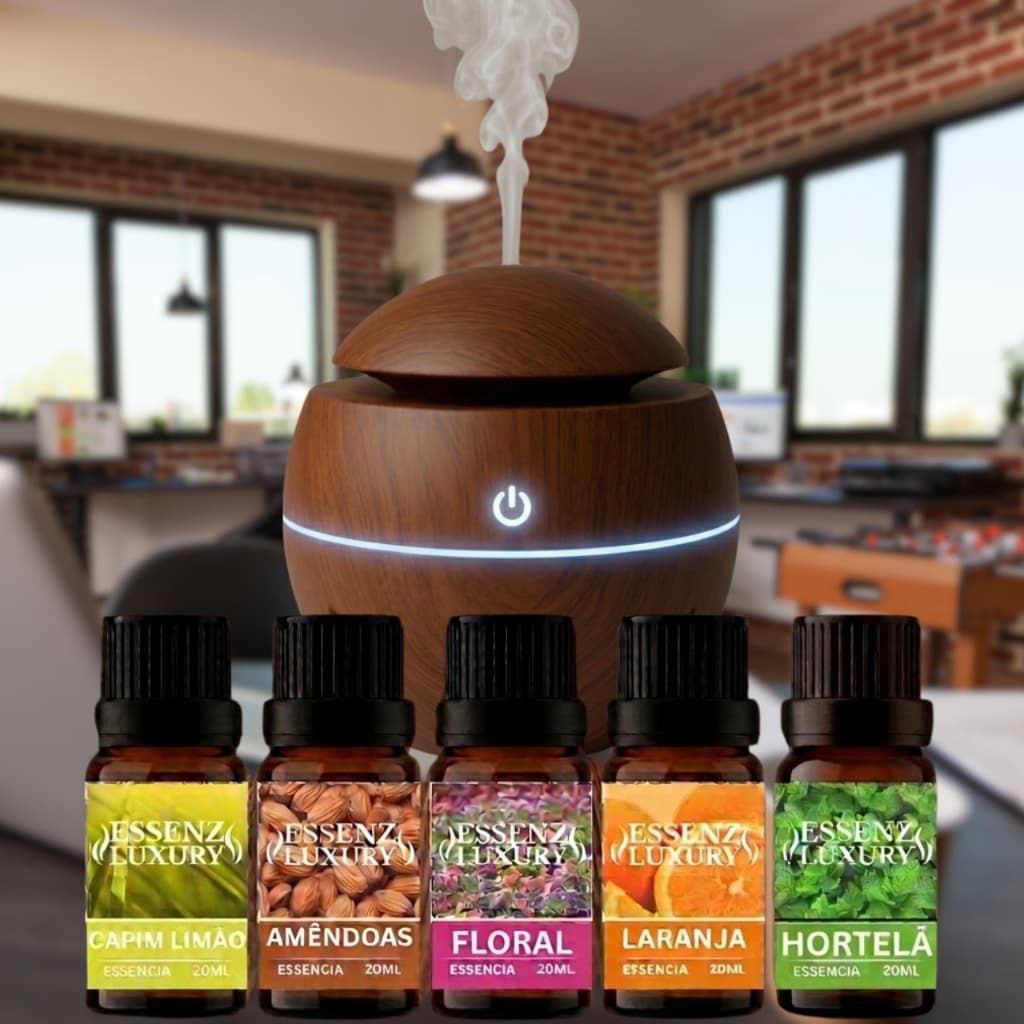 KIT 5 ESSÊNCIAS 20ML + UMIDIFICADOR COGU-ESCURO | AROMAS PARA CASA | PERFUME AMBIENTE