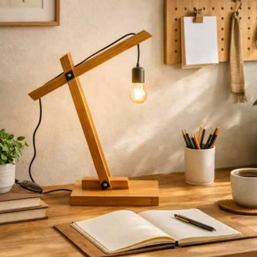 Abajur de Mesa em Madeira Rustica Decorativo Minimalista Ideal para Mesa de Estudo, Mesa Auxiliar