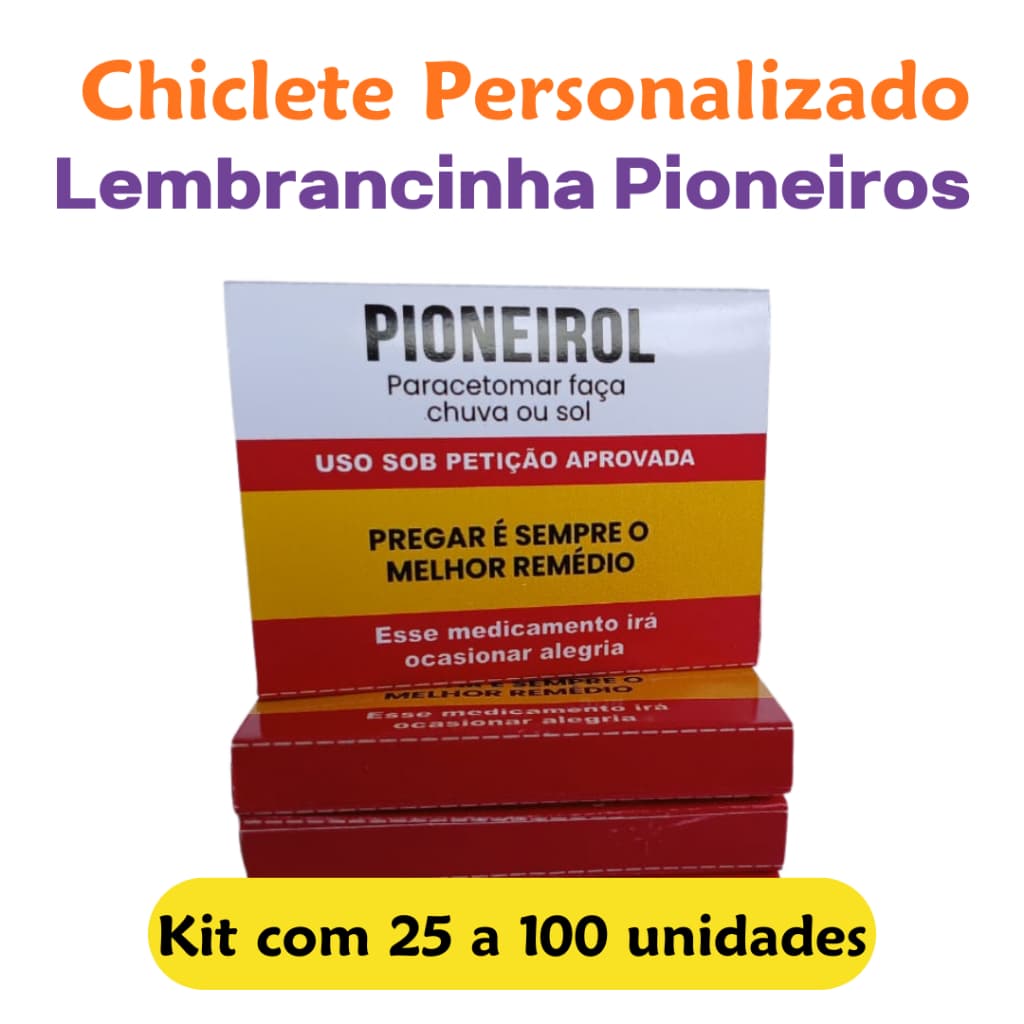 Chiclete Personalizado Pioneiros Lembrancinha Presente - KIT 25, 50, 75 e 100 Unidades