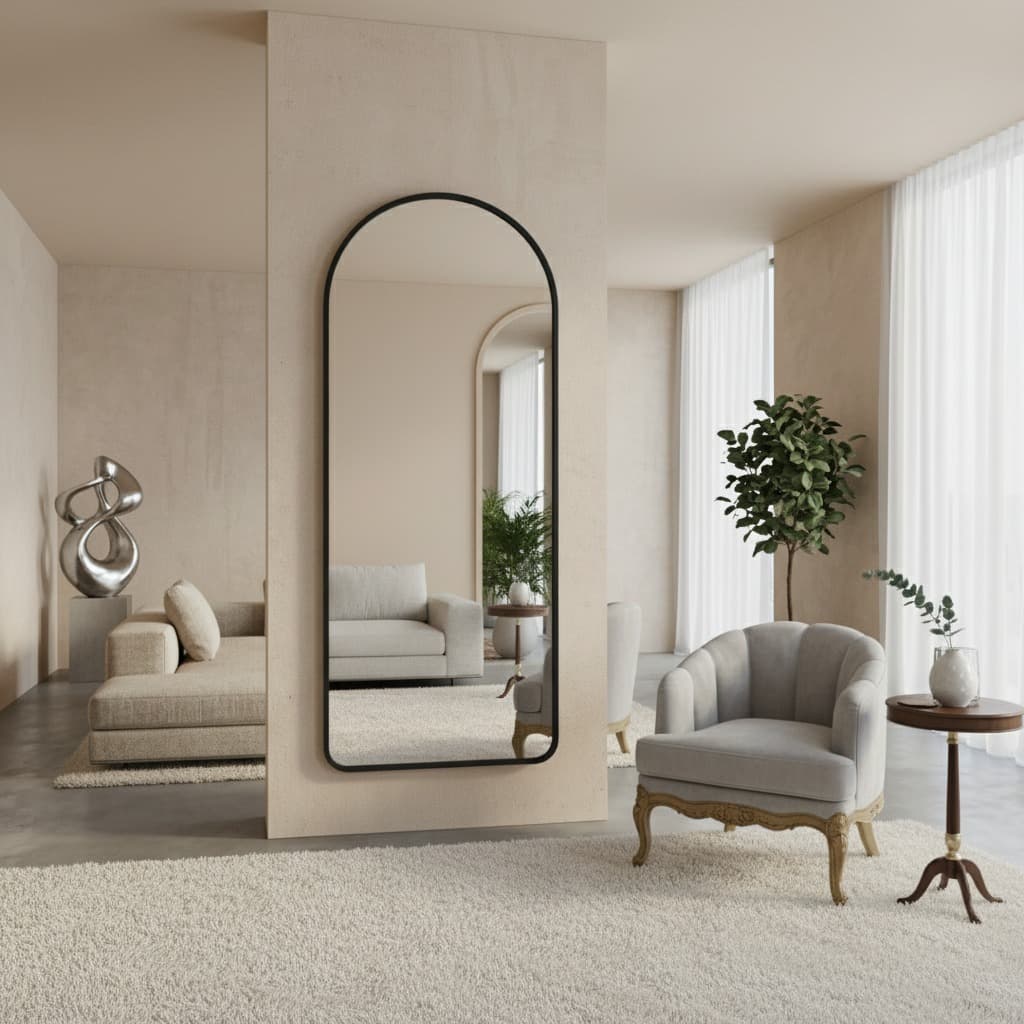 Espelho Orgânico De Corpo Inteiro 110x50 Moldura Couro Base Reta Sala Quarto Hall Envio Imediato