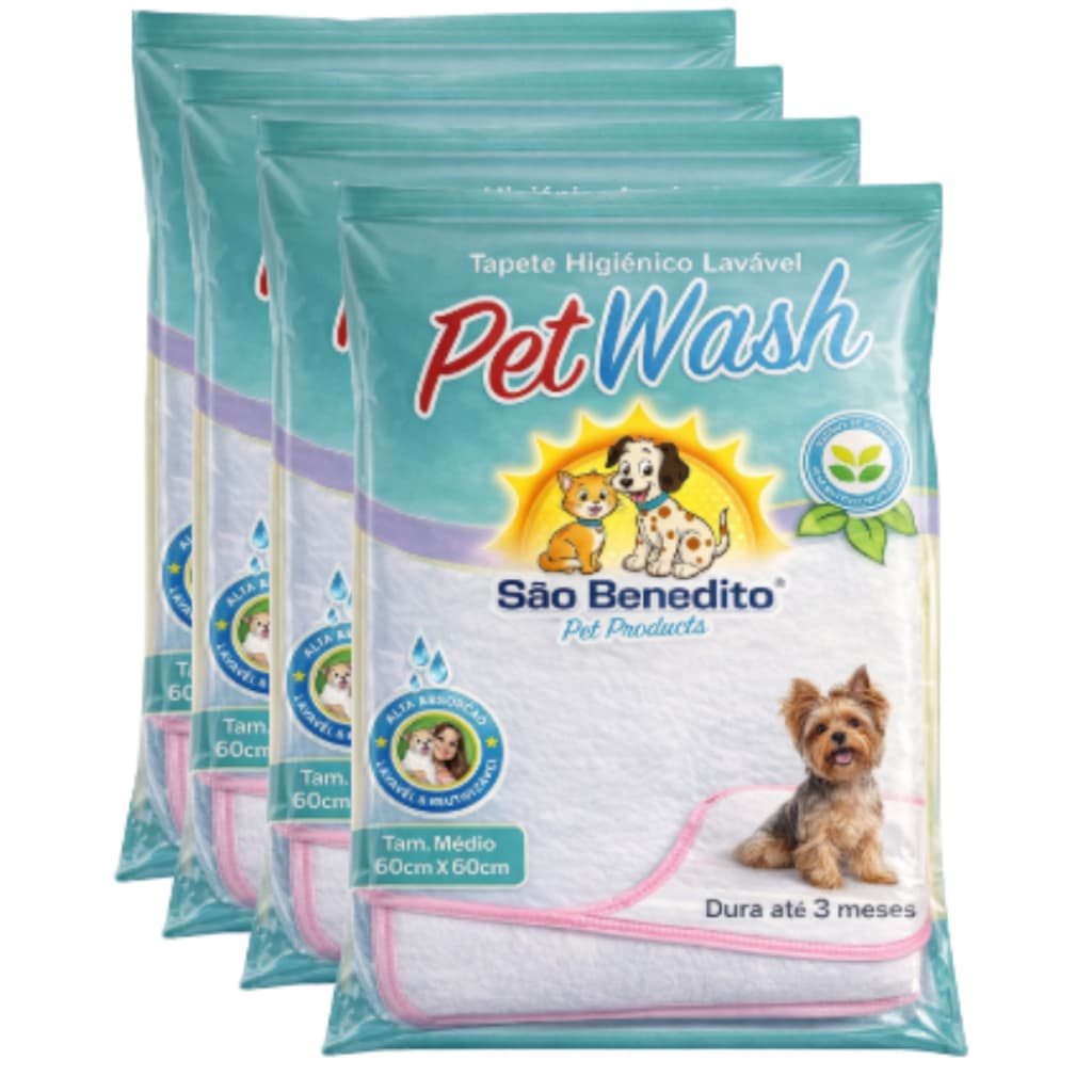 Kit 4 Tapete Higiênico Lavável Reutilizável Cachorro 60x50cm Absorvente São Benedito