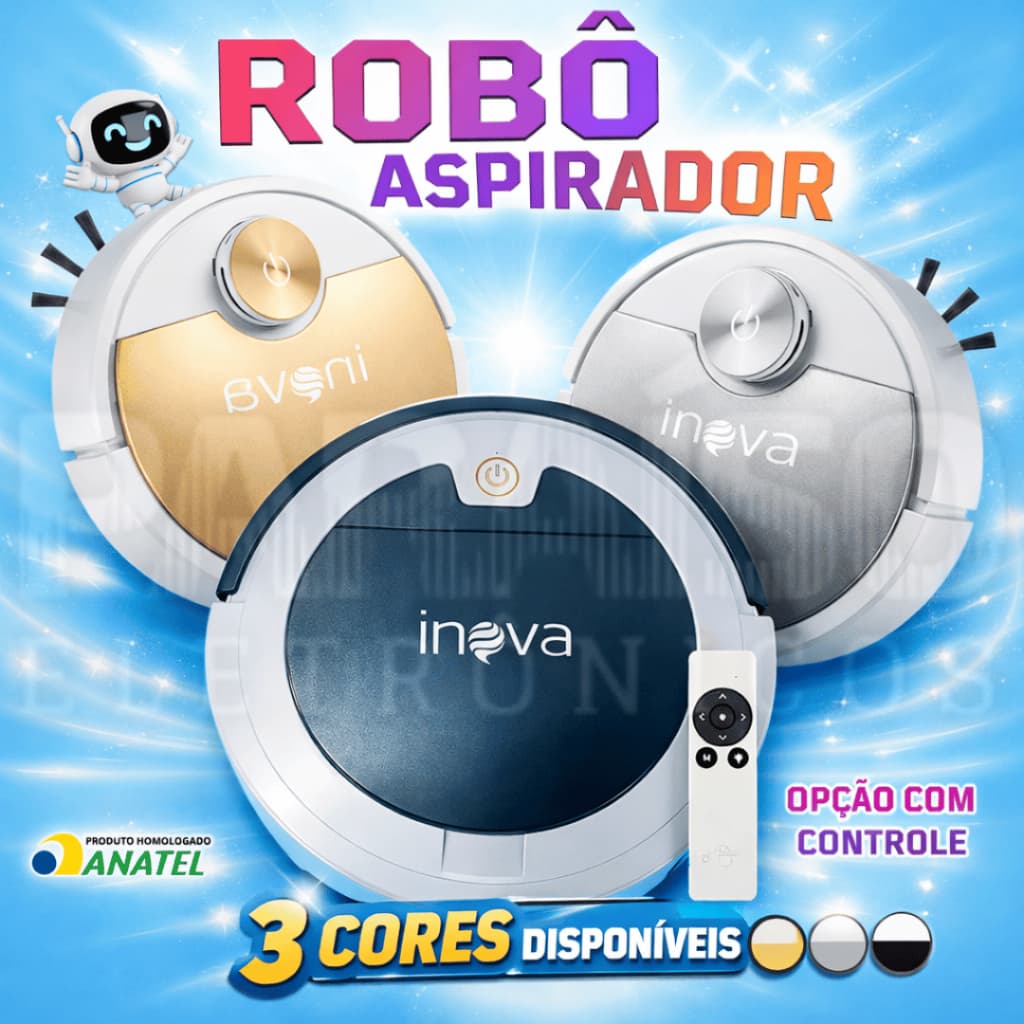 ASPIRADOR ROBÔ de Pó 3 em 1 Inteligente Potente com CONTROLE REMOTO ASPIRA VARRE ESFREGA Inova