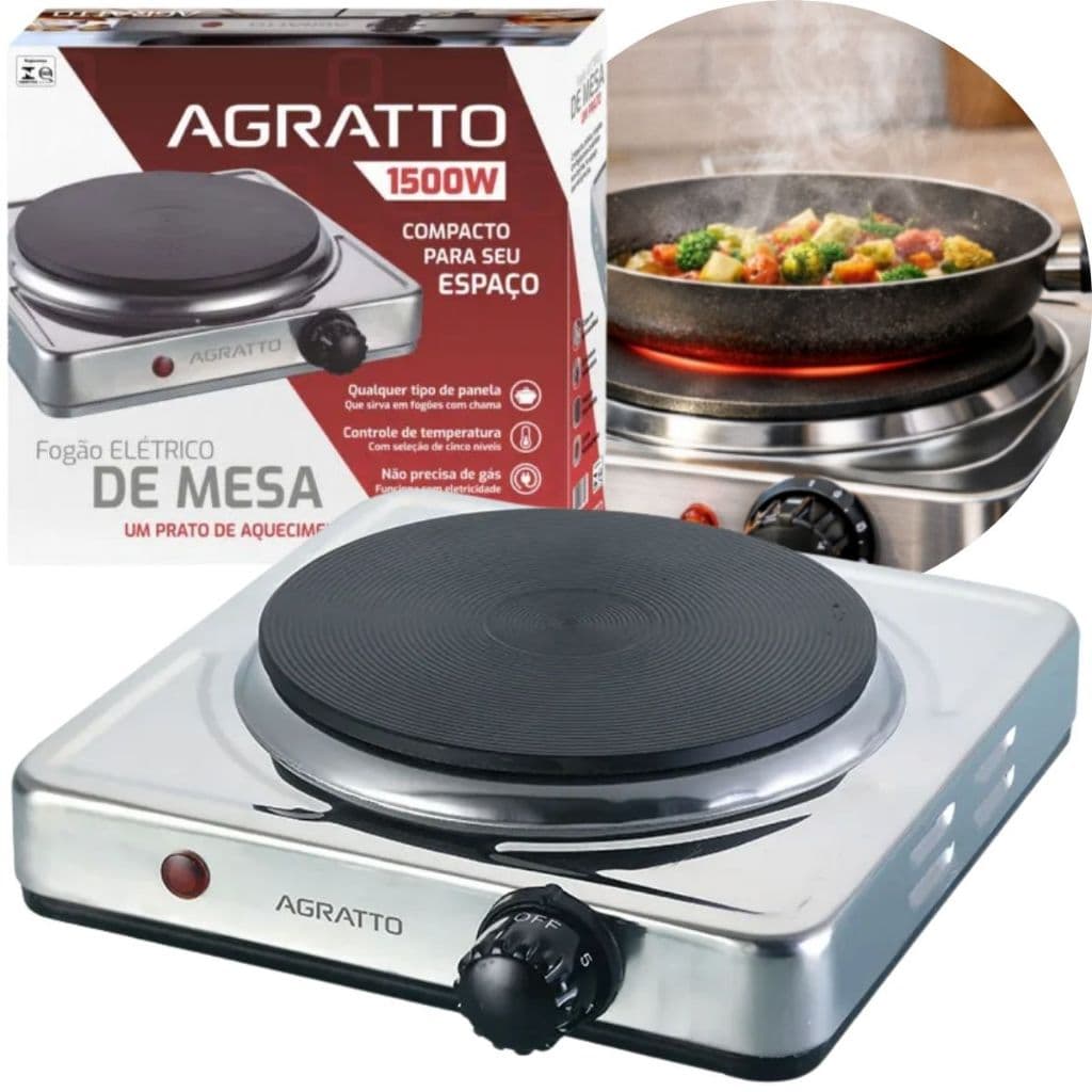Fogão Fogareiro Elétrico 1500w 1 Boca De Mesa Portátil Camping 127v Para Todo Tipo de Panela Agratto