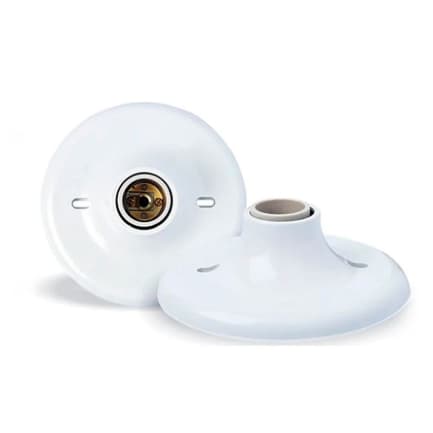 Plafon Com Bocal de Porcelana E -27  Branco OPL Kit 2 Peças