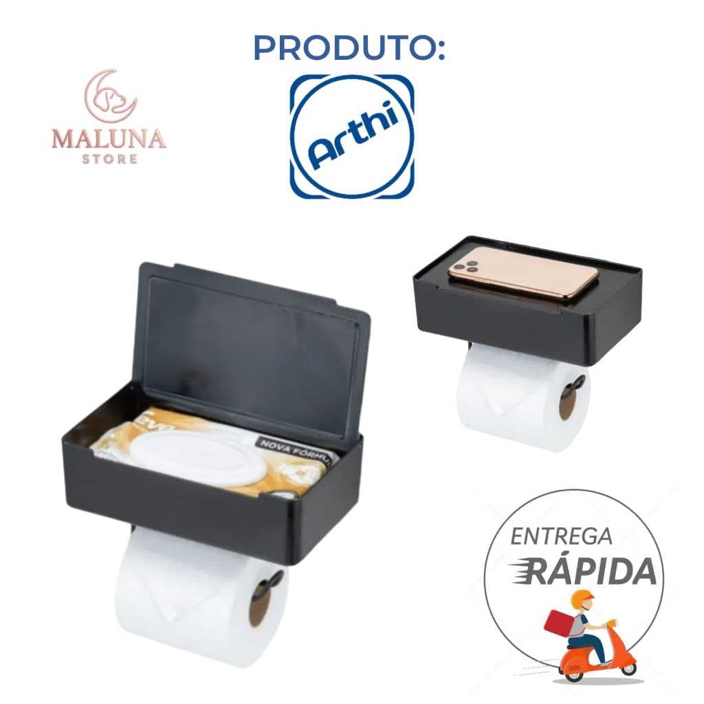 Porta Lenços E Papel Higiênico Com Suporte para Celular Com Fixação 3m Arthi Black