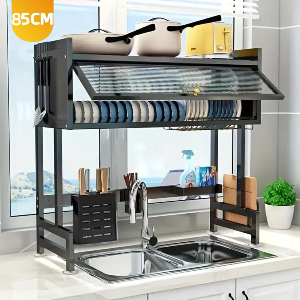 Escorredor De Louça De Pratos Cozinha Suspensa Modular Organizador Estante de Asfalto Duplo Com Porta 85cm