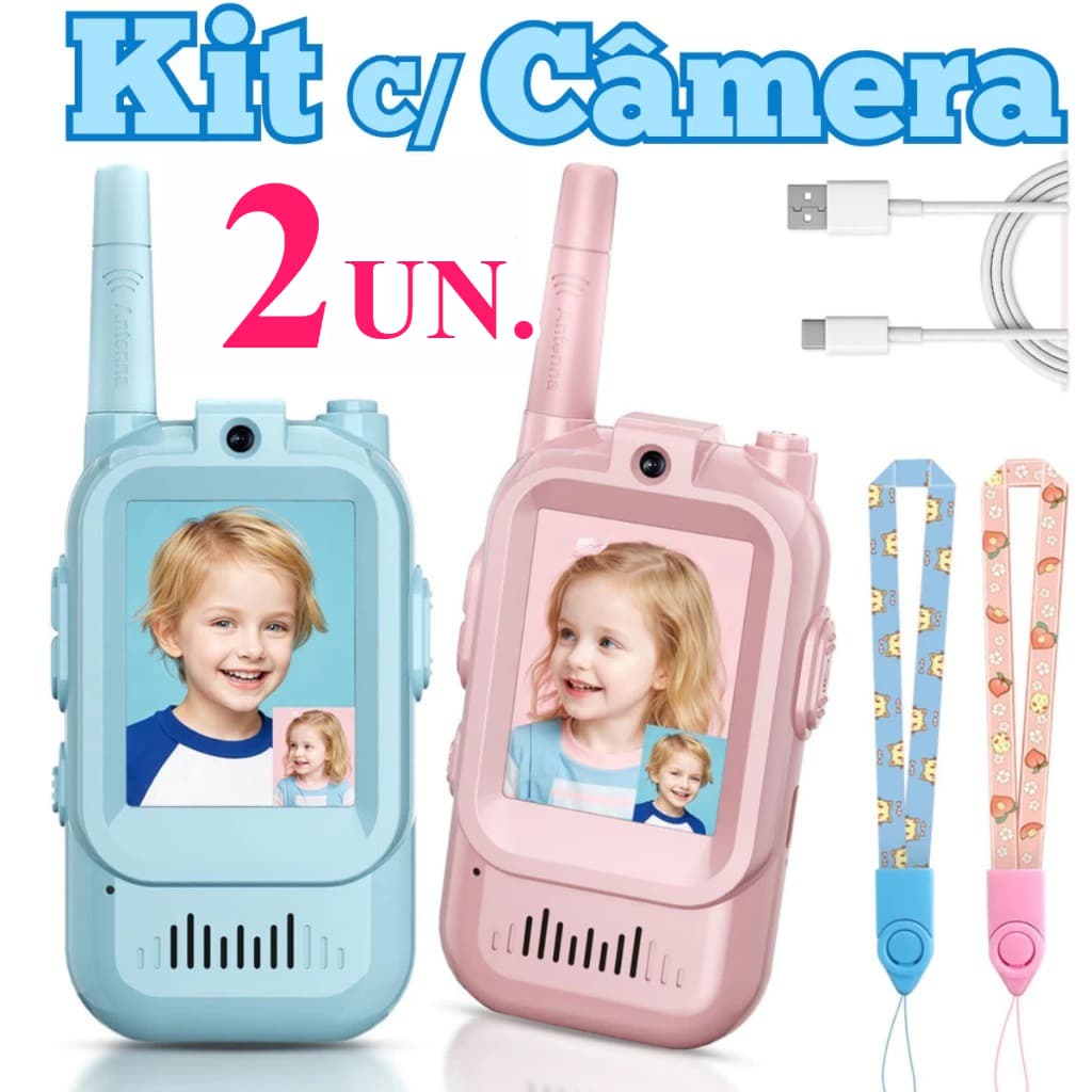 Walkie-Talkie Infantil com Vídeo Radio de Comunicação Sem Fio Tela LCD 3 Modos de Voz Alcance 400m Presente de Aniversár