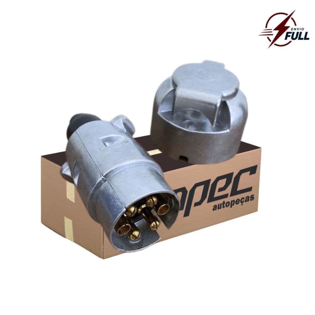 Kit Tomada Macho Femea Reboque Carretinha Plug Engate Alumínio 6 Pinos/ Polos