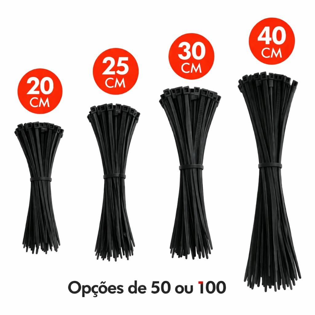 Kit Enforca Gato Abraçadeira Organizador Cinta Nylon Preta Cabos 20cm 25cm 30cm 40cm 50 ou 100 Und