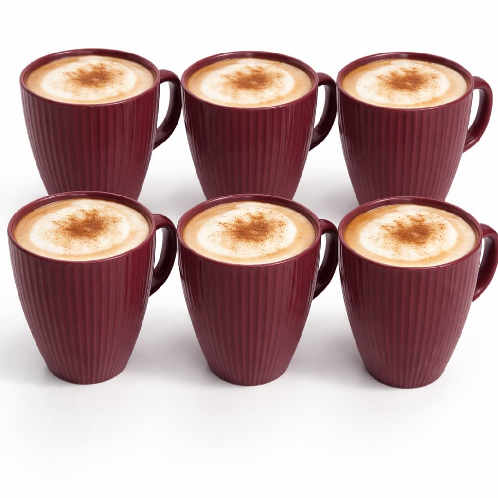 Jogo 6 Xicaras 230ml Porcelana Canelada Cafe Cha Moderno Resistente Disponivel 7 Cores Elegante