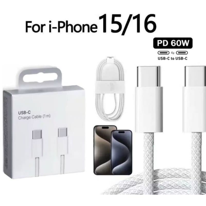 Cabo Apple Carregador 60W USB C + C 1 Metro  Para Iphone 15 16 17 AIR PRO MAX