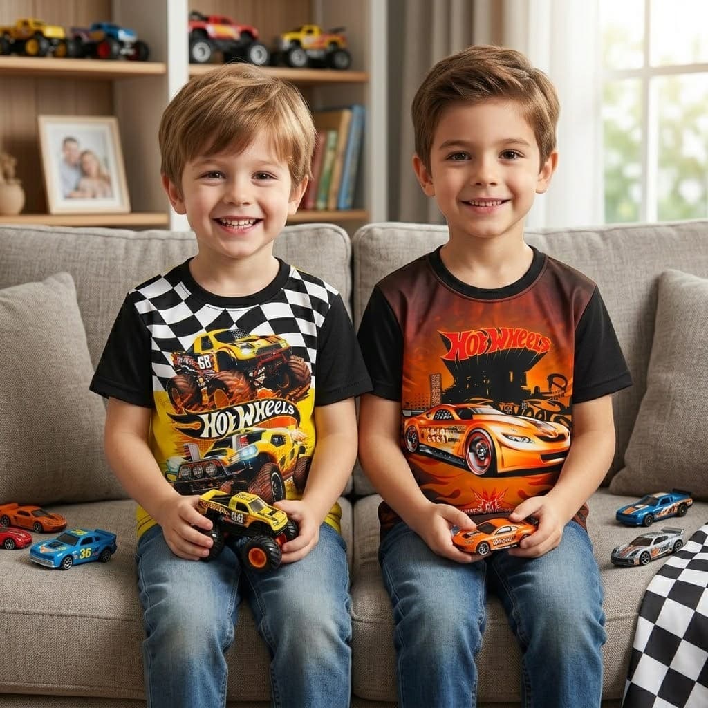 Kit 2 Camisetas Infantil Menino Estampa Velozes Carros Manga Curta Escola Novo