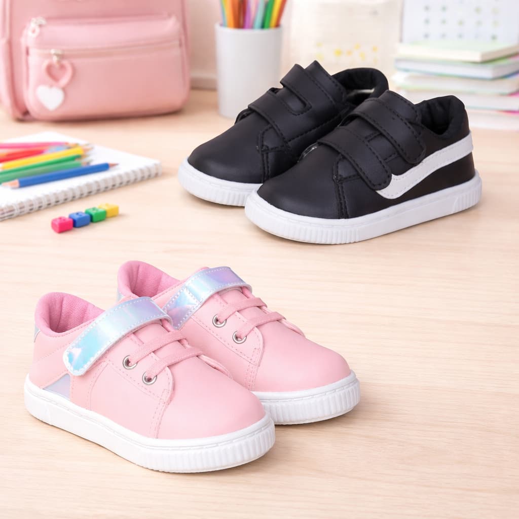 Kit 2 Pares Tenis Infantil Menina Anatomico Velcro Ajustavel Conforto Leve Casual Antiderrapante