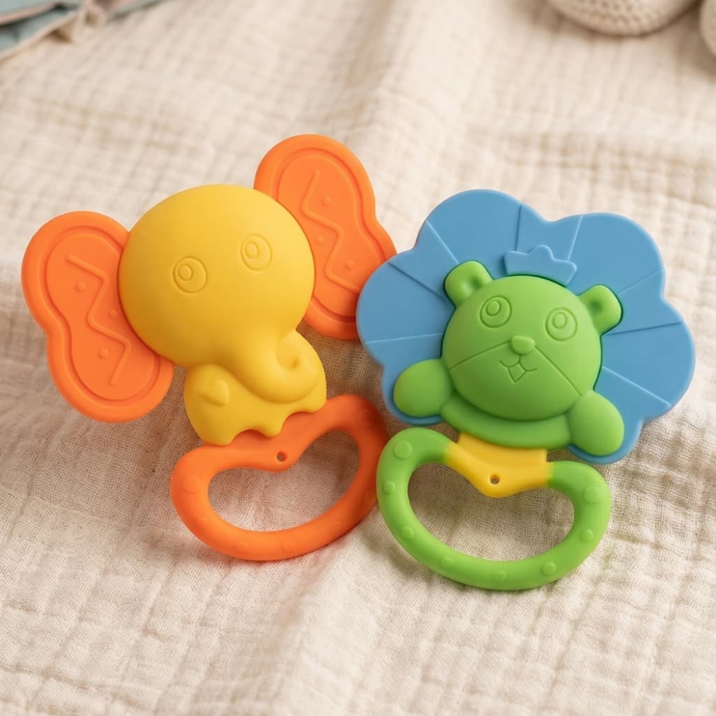 Mordedor Chocalho Para Bebe 2 Peças Brinquedo Para Criança Neném Coçar Gengiva Dentinhos