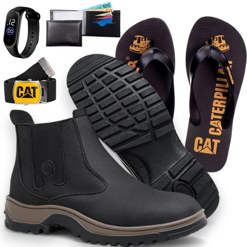 Kit Masculino Completo Bota Adventure Chinelo Carteira Cinto Relógio Calce Fácil Antiderrapante Confortável Dia a Dia
