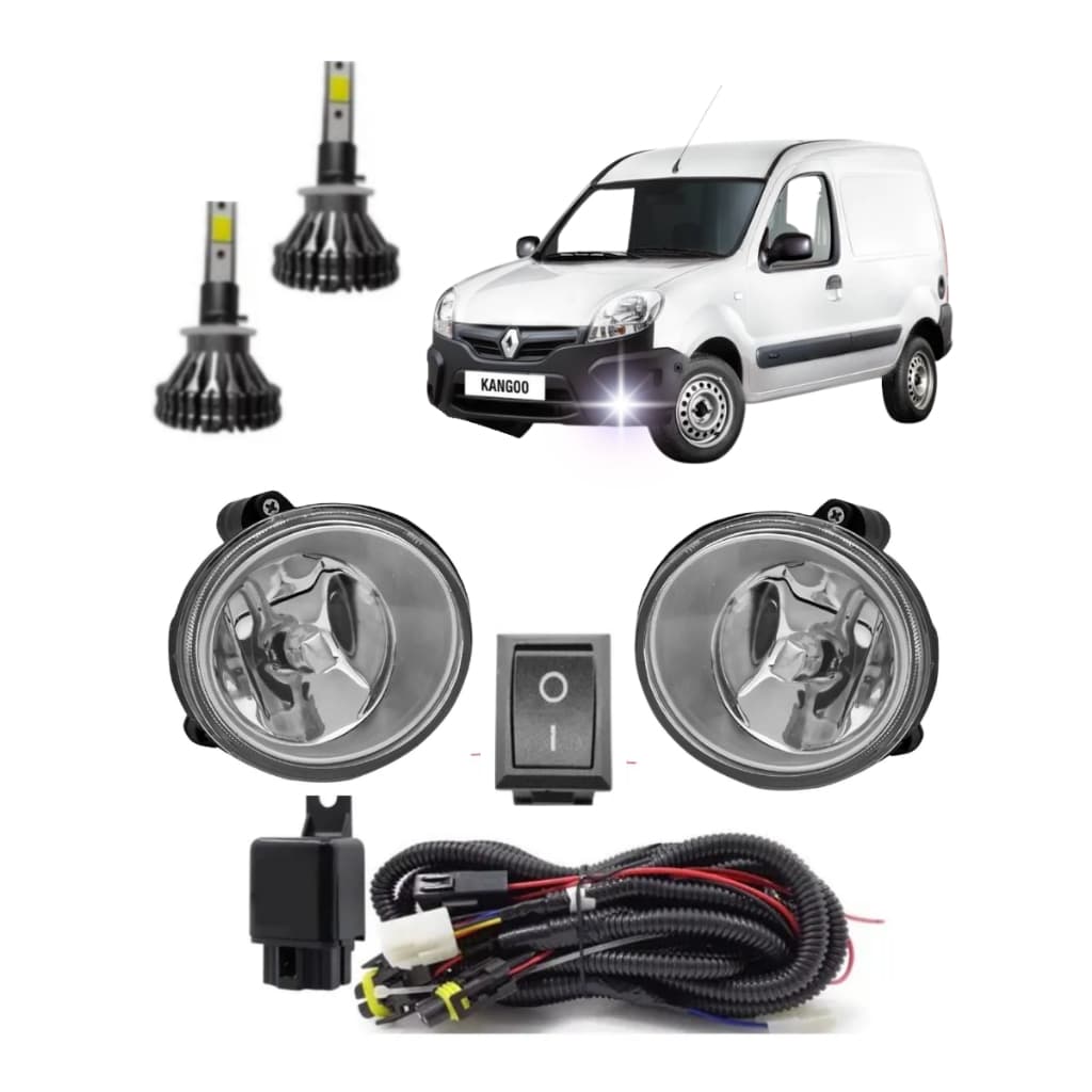 KIT FAROL AUXILIAR DE MILHA DO KANGOO 2009 A  2010 COM BOTAO UNIVERSAL ADAPTAVEL + FAROL LENTE LISA DE VIDRO