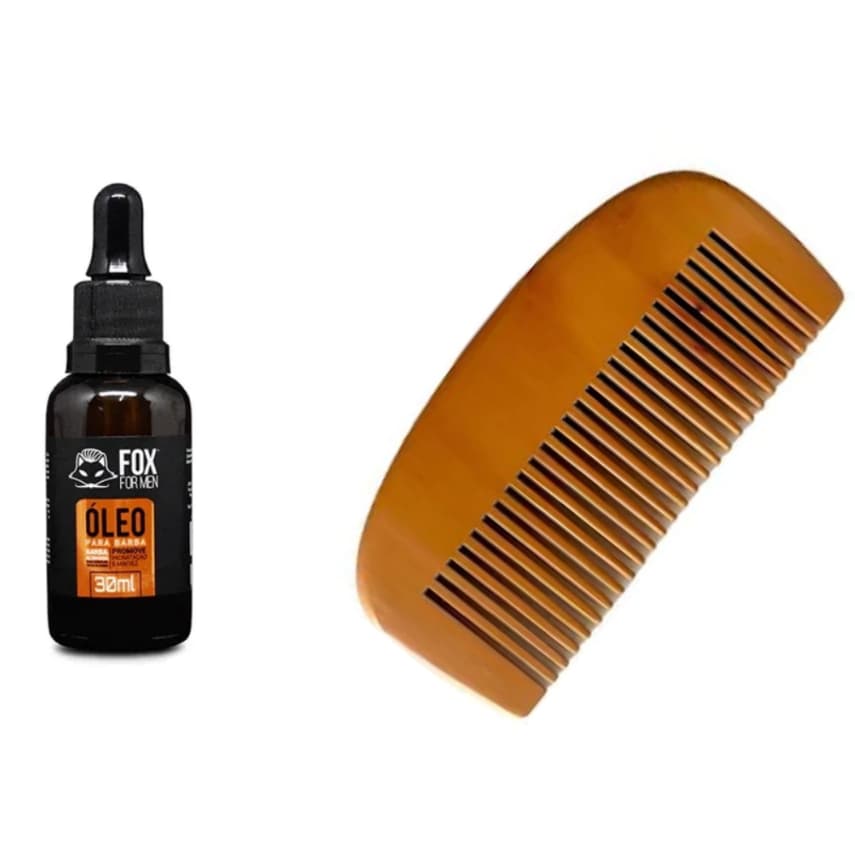 Kit Óleo para Barba Fox + Pente de Madeira para barba