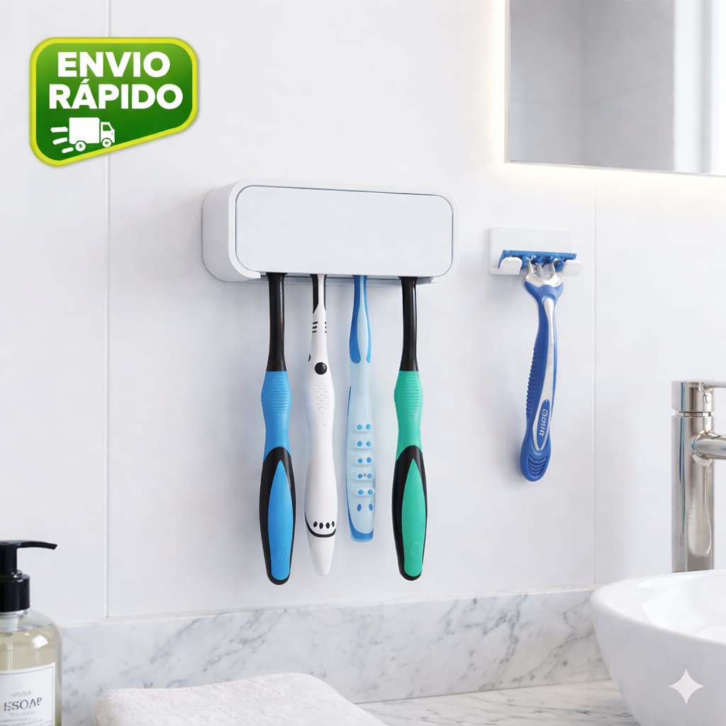 Porta Escova de Dentes com Tampa Higiênica + Suporte de Barbear Adesivo Sem Furo