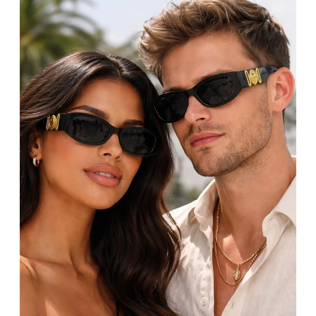 Óculos de Sol Feminino e Masculino – Estilo Luxo com Detalhe Dourado