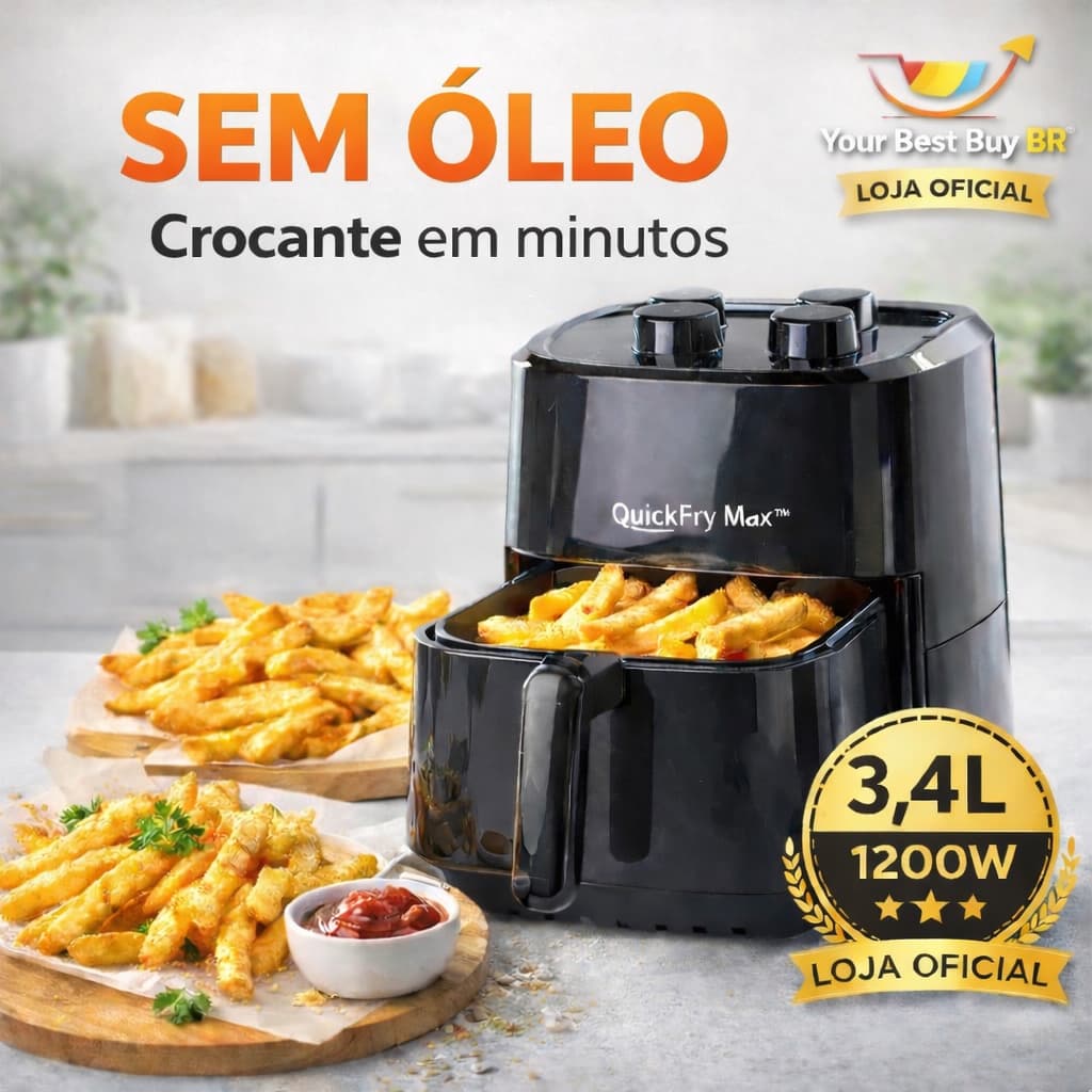 Air Fryer 3,4L 127V/220V Sem Óleo 1200W Antiaderente Fritadeira Elétrica Compacta Saudável Crocante