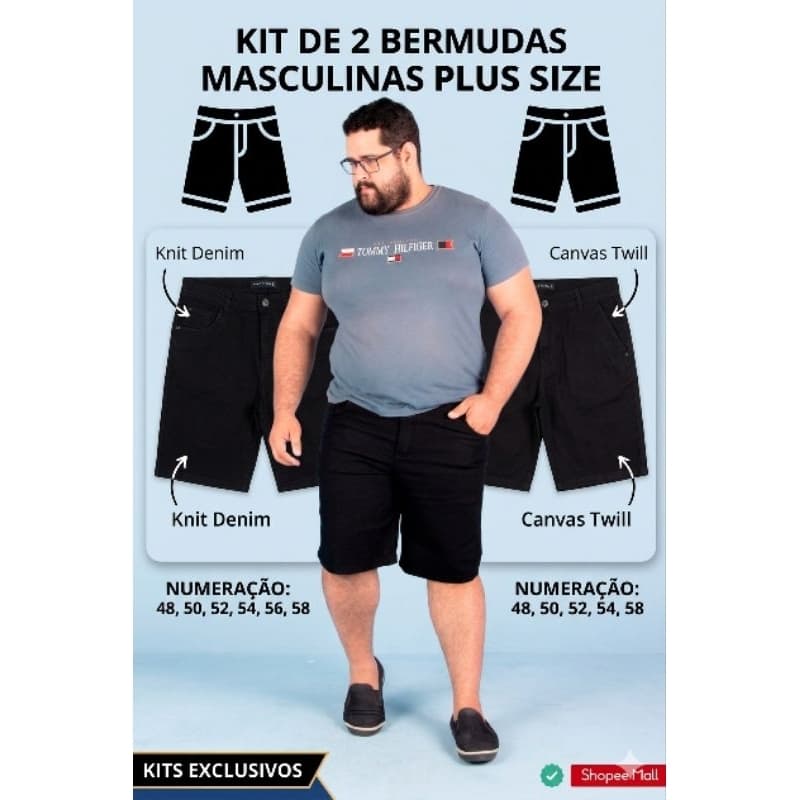kit com 2 Bermuda Masculina Sarja com Modelagem Confortável