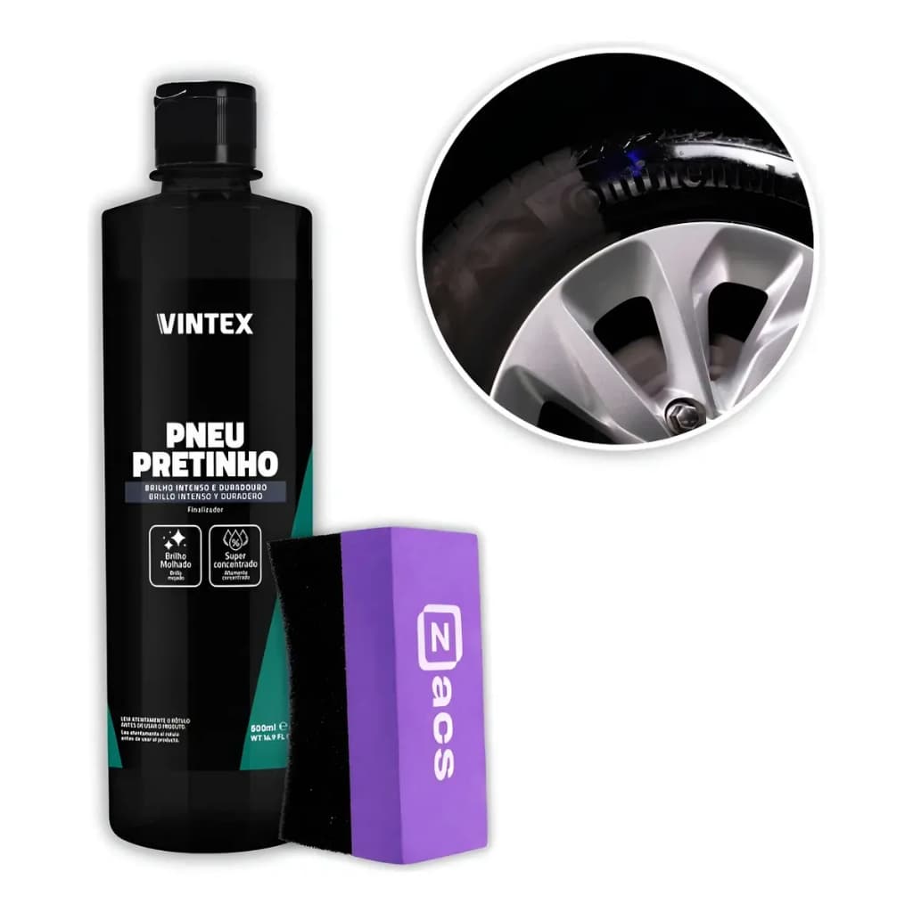 Pneu Pretinho Revitalizador De Pneus 500ml Concentrado Vintex Cor Preto + Aplicador Brilho Intenso Vonixx