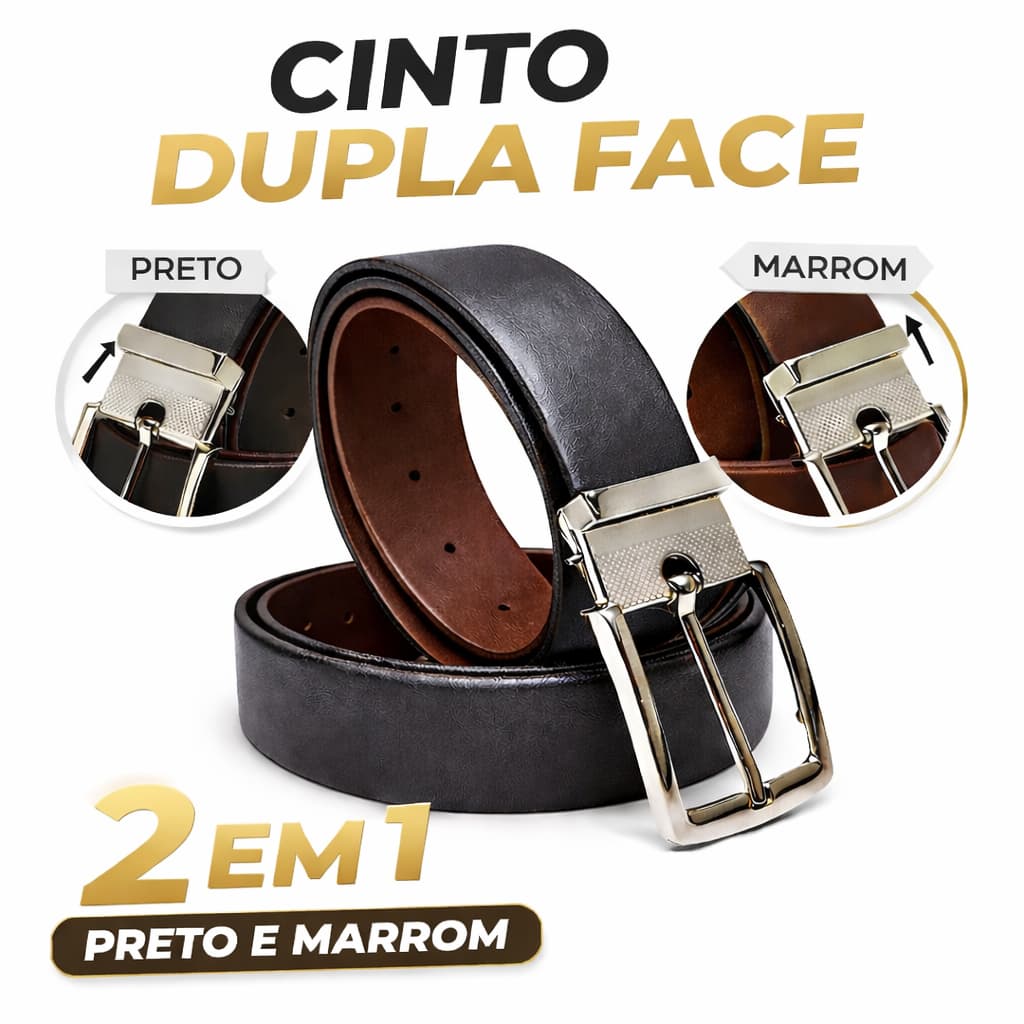 Cintos Masculino Dupla Face 2 em 1 Couro Social Com Fivela Giratória Ajustável Premium Elegante Casual Na Promoção