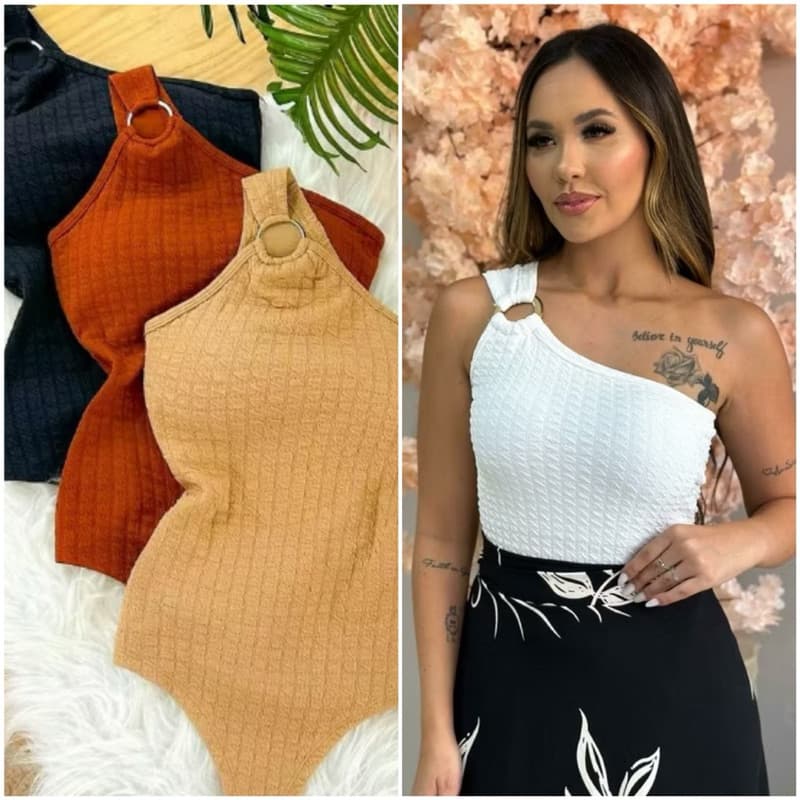 Body Feminino Alça Mula Manca com Bojo e Detalhe Argola - Moda Verão