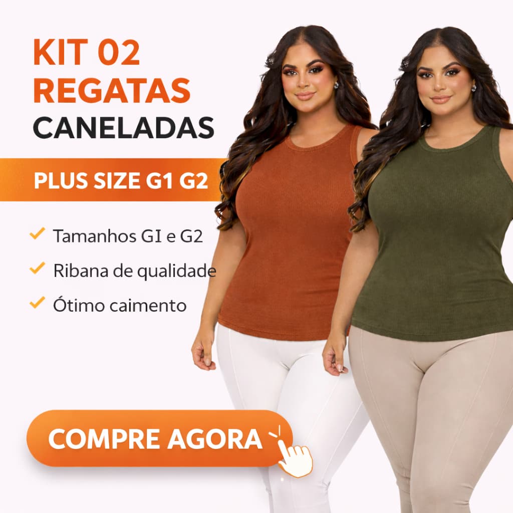 Kit 02 Regata Canelada Plus Size Feminina G1 G2 Básica Casual Ribana Confortável