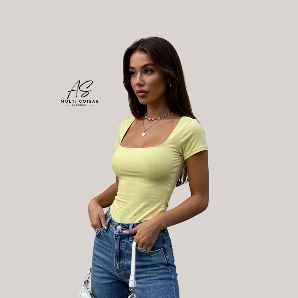 Blusinha Baby Look - Gola Quadrada Manga Curta Varias Cores Verão Ideal Trabalho Faculdade