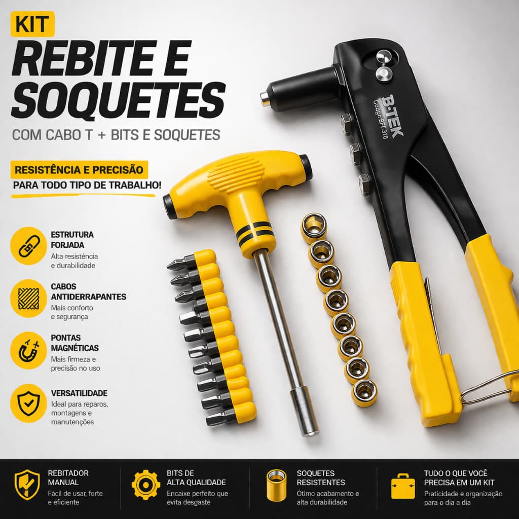 Kit Alicate Rebitador Rebitadeira manual + kit de chaves multifuncional bits canhão fenda e philips