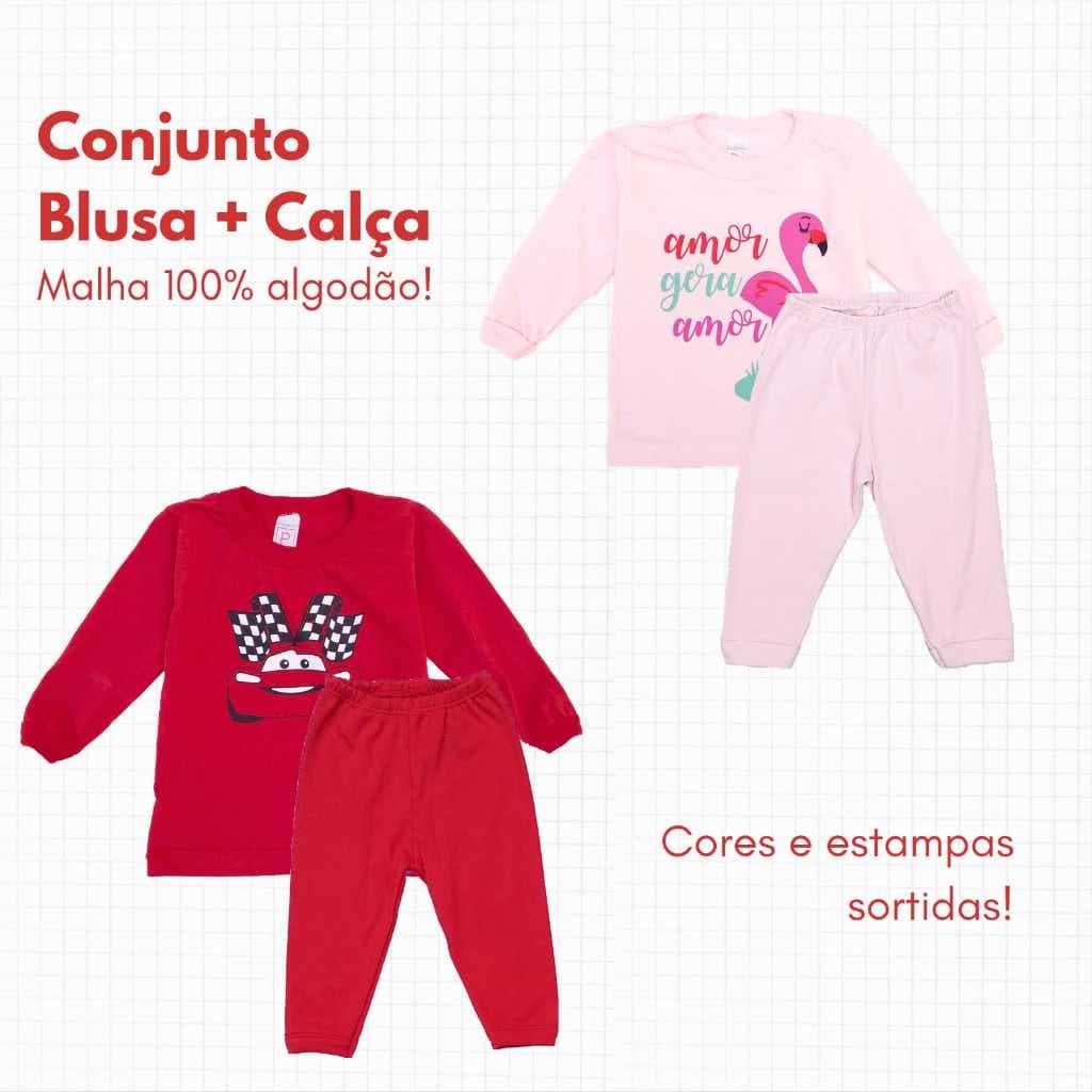 Kit Blusa + Calça Bebê (Tecido leve, 100% Algodão ) Estampas com Desenhos