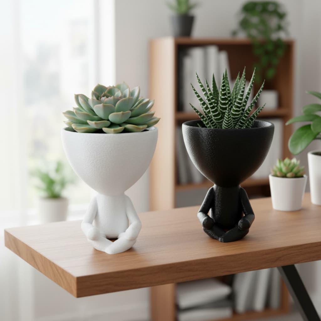 Mini Vasos Meditação para Suculentas e Cactos Decoração Plástico Ecológico Branco Preto